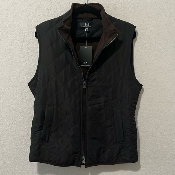 MAGASCHONI Women's Full Zip Diamond Quilted Vest, Black/Brown, Size S - Picture 1 of 11